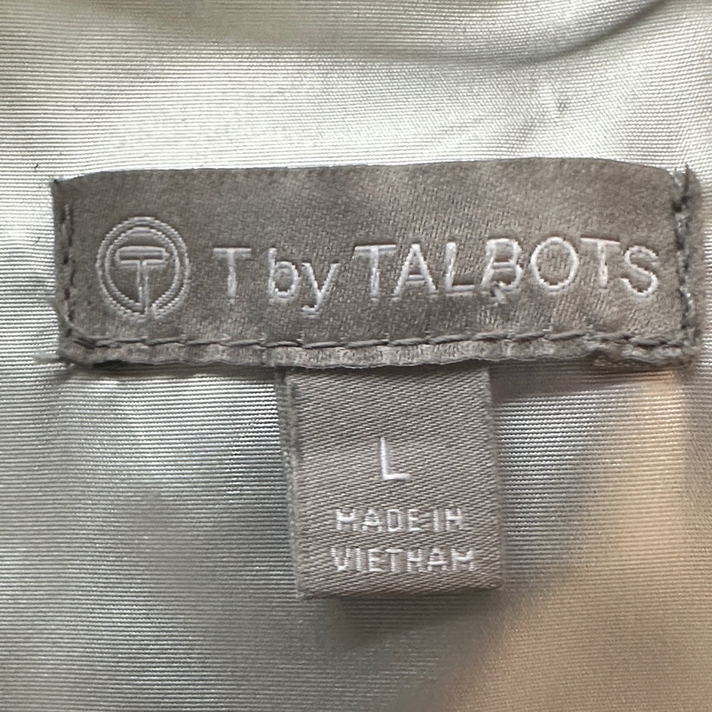 Talbots Metalic Silver Puffer Quilted Cable Knit Sleeves Winter Jacket Size L - Picture 13 of 14